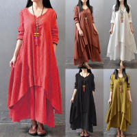 Anself primavera moda mujer Casual vestido suelto Color sólido manga larga vestidos de mujer de gran tamaño talla grande Boho largo Maxi vestido - details 1