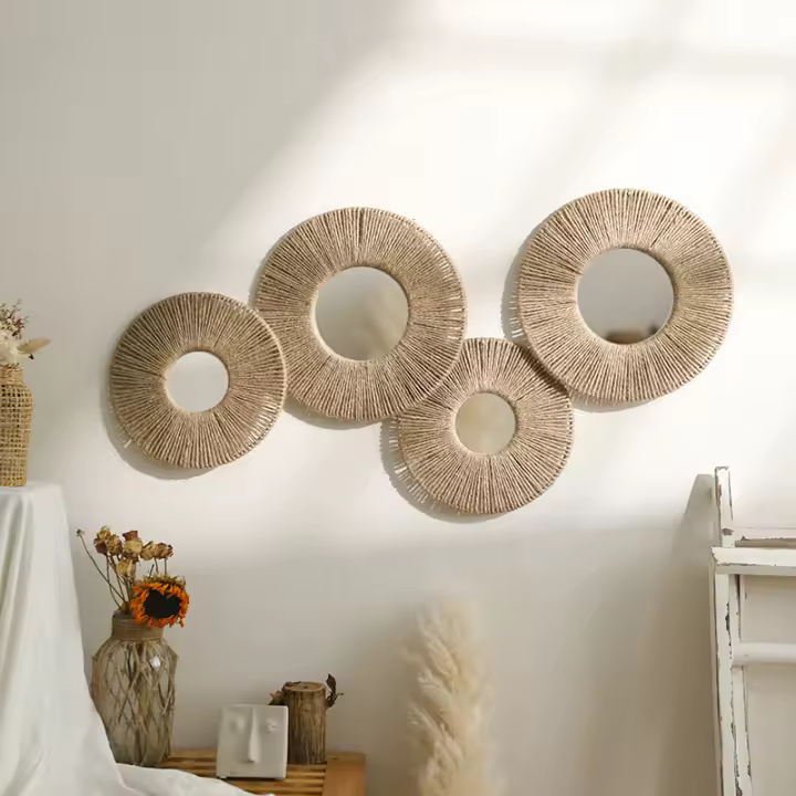 Espejo Decorativo Hecho a Mano de Cuerda de Cáñamo Estético Geométrico de 25Cm-30Cm - 1