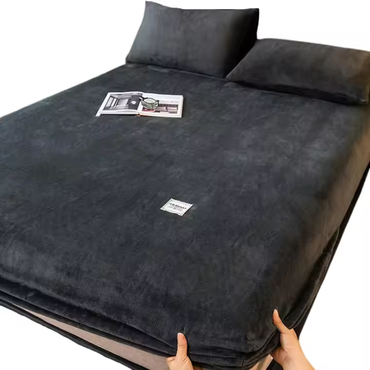 WOSTAR-sábana bajera de felpa suave y cálida, Funda de colchón elástica, forro polar de coral esponjoso, ropa de cama doble de lujo para pareja de invierno - 1