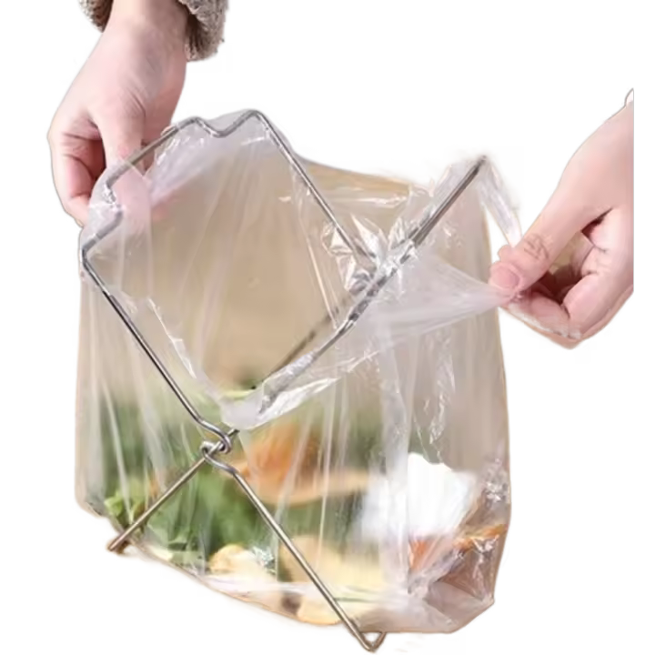 Estante de almacenamiento de basura plegable, organizador de cocina, soporte portátil para bolsa de basura, colgador de toallas, soporte para trapo de acero inoxidable - 1