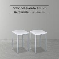 Dos taburetes de cocina modelo cuadrado de polipiel blanca con estructura de metal blanco, altura del asiento: 45 cm - details 6