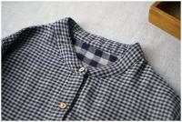 Vestido literario de primavera y otoño, cómodo, de algodón de doble capa, con cuello levantado, de manga larga, holgadas de cuadros - details 2