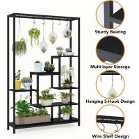 Soporte alto para plantas de interior de 5 niveles, estante de metal de 180 cm con 10 ganchos para colgar en S, estante de exhibición multiusos para bonsái de flores para interiores - details 23