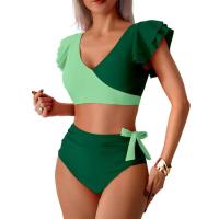 Conjunto de Traje de Baño para Mujer de Dos Piezas Sexy Bikini con Corte Curvo y Almohadilla para el Pecho Traje de Baño de Cintura Alta con Sujetador de Manga con Volantes - details 28