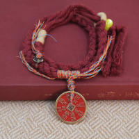 Brazalete chino de dinero de montaña cuerda de algodón frotado a mano cuerda de mano tibetana cinabrio cuerda de dinero de montaña cuerda tejida a mano tibetana - details 1