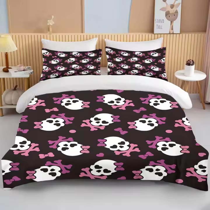 Juego de Ropa de Cama de Lujo Funda de Edredón de Calavera Rosa de 3 Piezas Funda de Edredón - 1
