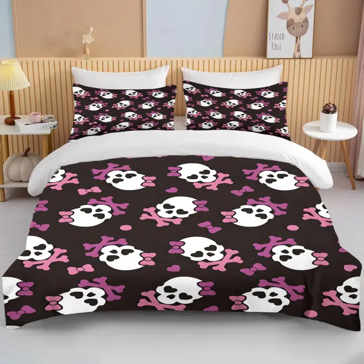 Juego de Ropa de Cama de Lujo Funda de Edredón de Calavera Rosa de 3 Piezas Funda de Edredón - 1