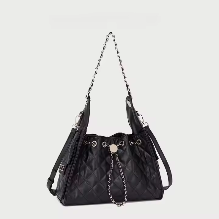 Bolso de cadena de rombo nuevo, cinturón de bombeo de estilo extranjero de moda, bolso de viaje negro, bandolera. - 1
