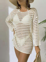 Elegante Cubierta de Punto con Cuello Redondo y Manga Larga Vestido de Playa de Ligero para Verano con Diseño Hueco, Protección Solar, Tela Transpirable - details 19