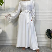 Vestido largo musulmán Abaya Jilbab para mujer, caftán de flores con cremallera de encaje, moda de Color sólido, Abayas de Dubai - details 5
