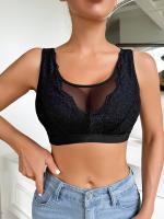Sujetador Inalámbrico de Novedad para Mujer, Detalle de Encaje Semitransparente, Poliéster y Elastano, Lavable a Mano - Color Sólido - details 12