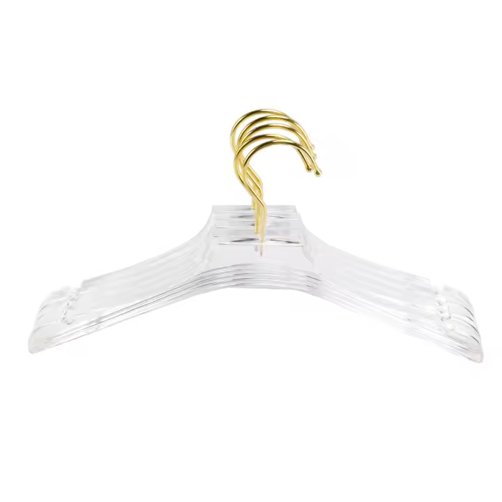 Percha acrílica transparente para ropa, colgador con gancho dorado para camisas y vestidos, con muescas, 5 piezas - 1