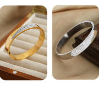 Pulsera de Maple inoxidable de Cristal Cuadrada circón de color circular de Doble forma pulsera de Puño simple de Oro para Mujeres accesorios de joyería - details 5