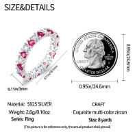 Anillo brillante de Plata de Ley 925 romántico sin tiempo amor rosa en forma de corazón mujeres boda citas fiesta joyería regalo mujeres niñas - details 5