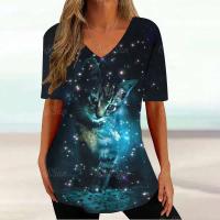 Camiseta Gráfica de Gato Kawaii Manga Corta, Estampado Haruku, Cuello en V, Ropa Suelta para Mujeres - details 26