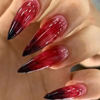 24 UDS parche degradado rojo sangre largo puntiagudo falso conjunto completo kit de uñas de Halloween usable - details 0