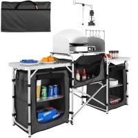 Mueble de Cocina Portátil para Acampar Aluminio Ajustable a Altura Estructura de Barbacoa Negro - details 0