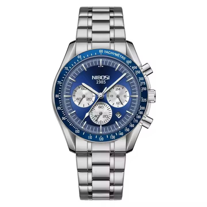 Reloj de Analógico de Acero Inoxidable NIBOSI para Hombres Cronómetro de Lujo Premium con Cara Grande Resistente al Agua Fecha y Hora - 1