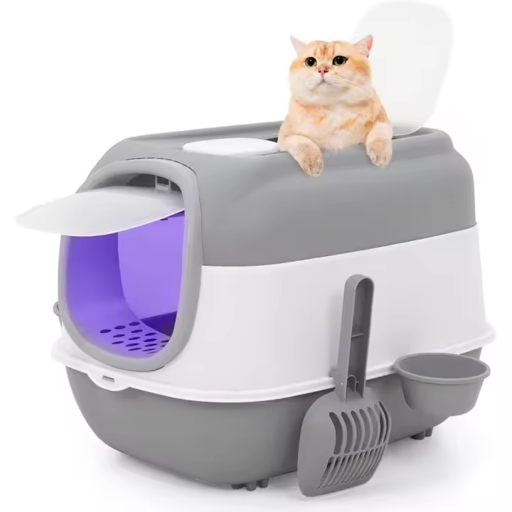 Gatera Caja de Arena para Gatos Cerrada y Jaula Anti-arena - 1
