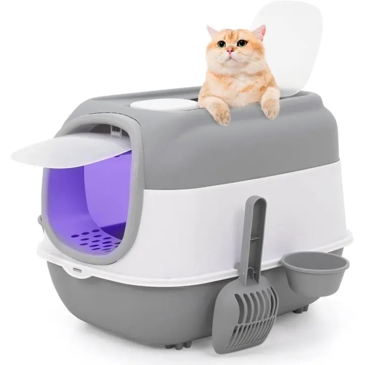 Gatera Caja de Arena para Gatos Cerrada y Jaula Anti-arena - 1