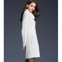Vestido de suéter de punto de cuello alto para mujer, Jersey largo de manga larga, sólido, Otoño e Invierno - details 4