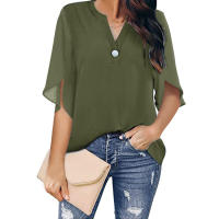 Camiseta de manga corta para mujer, Top de manga corta con cuello en v, informal, camisetas de verano con volantes - details 19