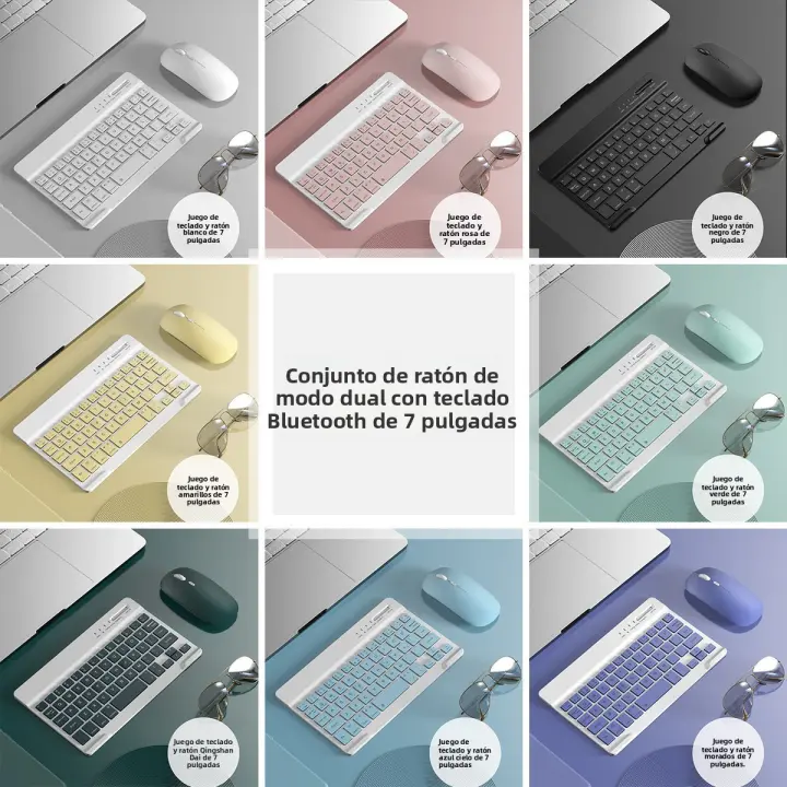 Kit Teclado y Ratón Bluetooth 5.3 Español - Diseño Ultradelgado 7", Teclado Silencioso con Carga Rápida 44 Días, Ratón Portátil Metalizado - Compatible iOS/Android/Windows para Oficina y Hogar - 1