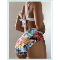 Conjunto de bikini bandeau liso, estampado tropical sexy, traje de baño mejorado para mujer, traje de baño de cintura alta con encaje en la espalda, ropa de playa - details 11