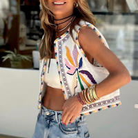 Chaleco Vintage con bordado Floral para mujer, Rebeca corta informal holgada con cuello en V, Tops elegantes, Y2k - details 3