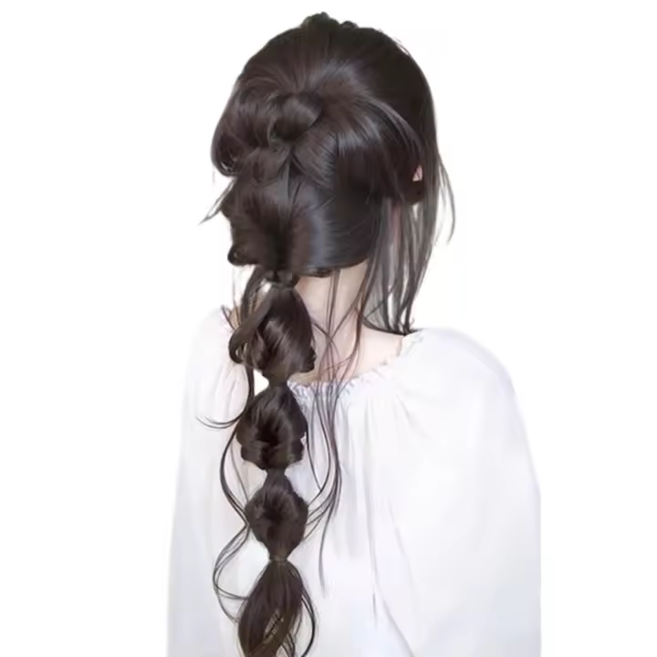 Extensiones de cabello sintético con trenzas falsas de burbujas, banda para el cabello, cola de caballo rizada y desordenada, Clip de garra, piezas de cabello postizo esponjoso para mujer - 1