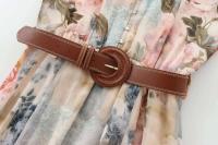 Vestido Midi de Moda de Otoño para Mujer Cintura Elástica, Mangas Largas, Estampado HipSeam con Cinturón Vestidos de Moda para Mujeres - details 3