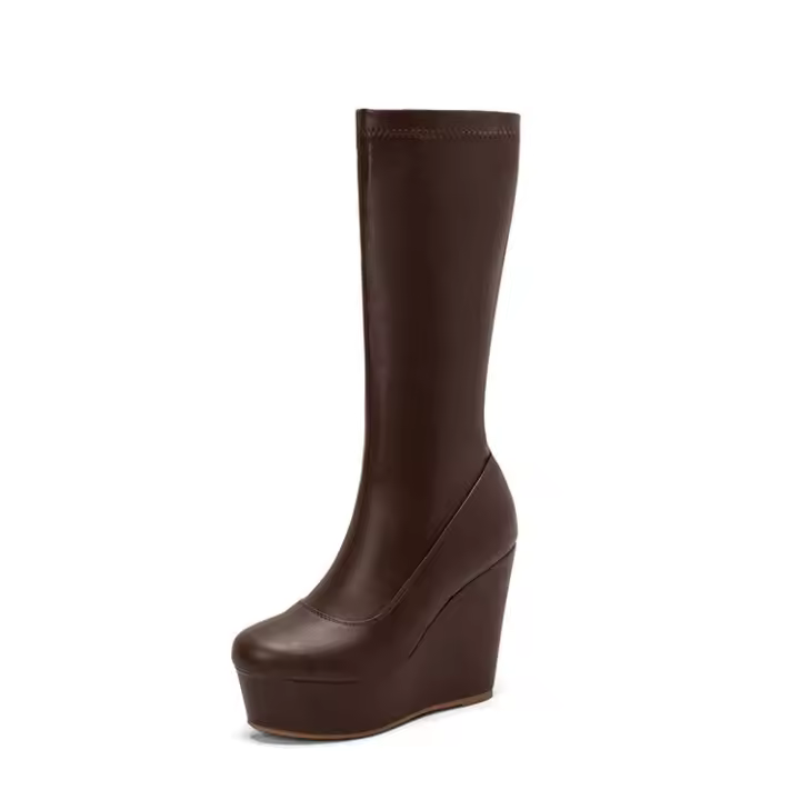 Botas ajustadas de tacón alto para mujer, botines de moda con cremallera lateral y cabeza redonda, manga media, Otoño/Invierno, 2025 - 1