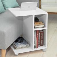 Mesa Auxiliar con 2 Estantes Consola Mesita de Noche con Ruedas Mesa Blanca Mesita 70 x 35 x 60 cm FBT34-W ES - details 13