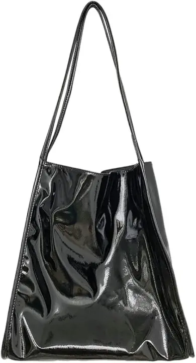 Bolso de mano elegante de cuero de PU para mujeres y niñas, bolso de hombro grande brillante, bolso Hobo de moda - 1