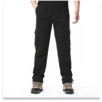 Pantalones casuales de trabajo para hombre con bolsillos multifuncionales, pecho de algodón sólido, estilo cargo recto para uso en exteriores y calle. - details 2