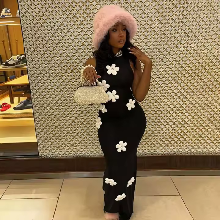 Novedad de verano, vestido largo ajustado a la moda y con estilo, vestido pequeño de cuello alto para mujer YY24077MHO - 1