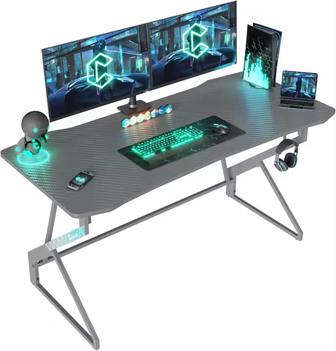 Mesa de Juegos LED 100x60cm Diseño Ergonómico para Ordenadores Marco de Carbono Fibra - 1