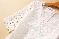 Elegante Vestido Maxi Blanco VGH Cuello en V, Manga Alta, Cintura Recortada, Adelgazante - details 9