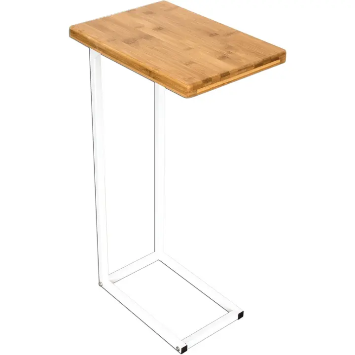 bonvivo ®   Mesa auxiliar Donna Moderne - Acero inoxidable y madera natural con marco de acero inoxidable blanco - 1