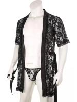 Hombre ultra sexy encaje tanga transparente albornoz traje de casa perspectiva seducción albornoz tacto suave suave - details 5