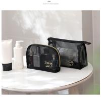 Bolsa De Maquillaje Para Mujer De Tela Malla Negra Gran Capacidad Organizador De Viaje Portátil Bolsas De Toallas De Higiene Personal - details 3