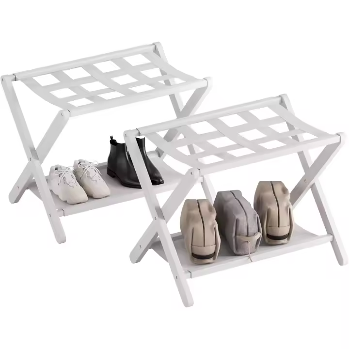 Maletas, Portaequipajes Bambú con 5 correas, Reposa Maletas para Hogar Hotel, Soporta hasta 60kg (2, Natural) - 1