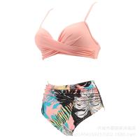 Nuevo Bikini dividido de color sólido con tiras cruzadas, traje de baño de cintura alta, sexy - details 26