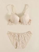Conjunto de Lencería de Flores de Encaje Bra de Soporte Profundo V, Bralette de Underwire, Comodidad para Mujeres Conjunto de Ropa Interior de Moda - details 1