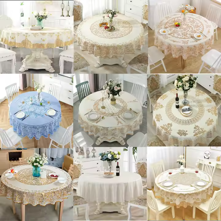 4/6/8/10 Seater Mantel Table Cloth Round Dining Table Cover Waterproof Oil Proof Tablecloth - 1