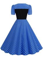 Vestido midi elegante de fiesta con estampado de lunares, manga corta y línea A, informal para verano, para mujer. - details 25