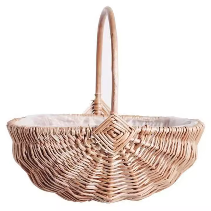 Cesta tejida a mano para niña de las flores con asa, cesta de almacenamiento de sauce, cesta de Picnic de mimbre vacía, cestas para niña de las flores de boda - 1