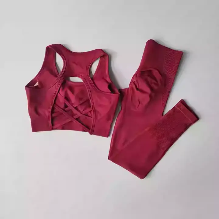 Conjunto de Yoga Sin Costuras Conjunto Deportivo para Mujer de Nylon Sólido con Cuello Redondo - 1