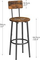 Juego de dos taburetes de bar con respaldo, taburete con reposapiés, silla alta para cocina, salón, bar, patas ajustables, fácil montaje, color vintage marrón y negro - details 2