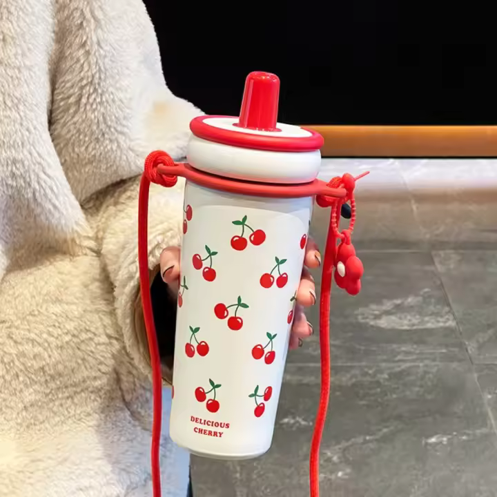 Taza térmica de paja de acero inoxidable, botella de agua aislada portátil a prueba de fugas, taza de café de gran capacidad para estudiantes - 1